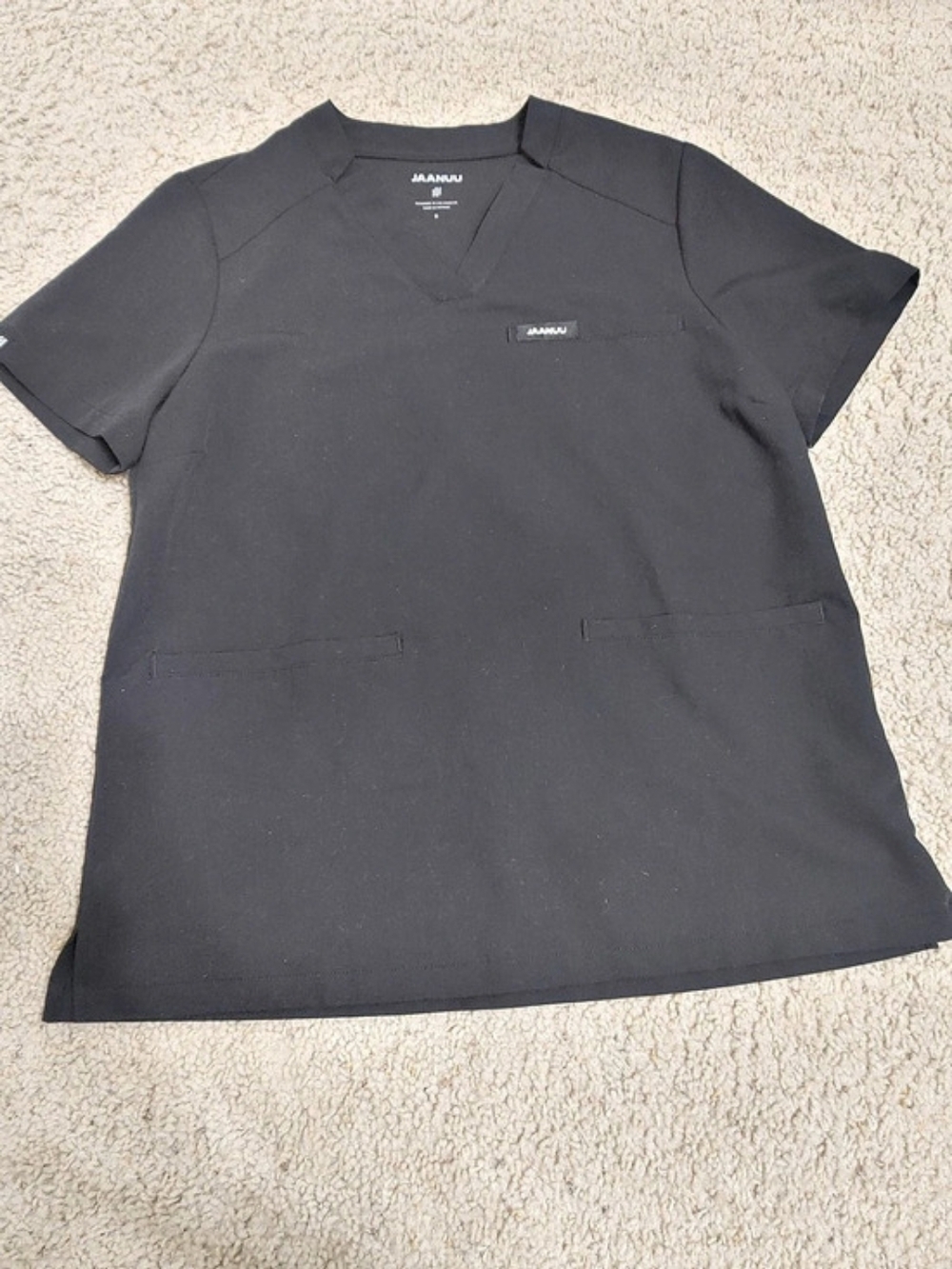 Jaanuu Helia Notched V-Neck Scrub Top Black Size Small